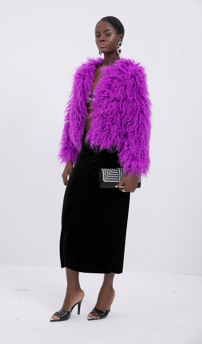 Kısa Koyun Postu Ceket Palto-Mor