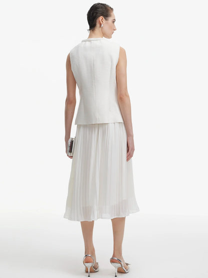 İşlemeli Yelek Ve Pileli Etek Seti