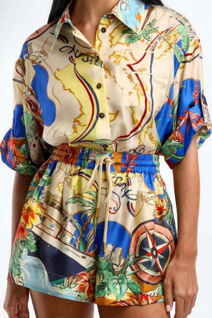 Benzersiz Baskılı Bel Şort İkili Takım