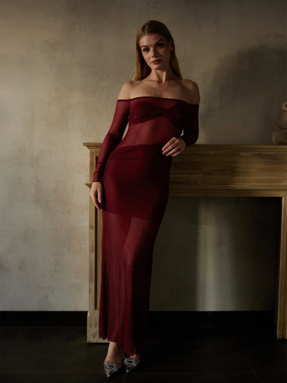 Pırlanta Omuzdan Askılı Uzun Elbise