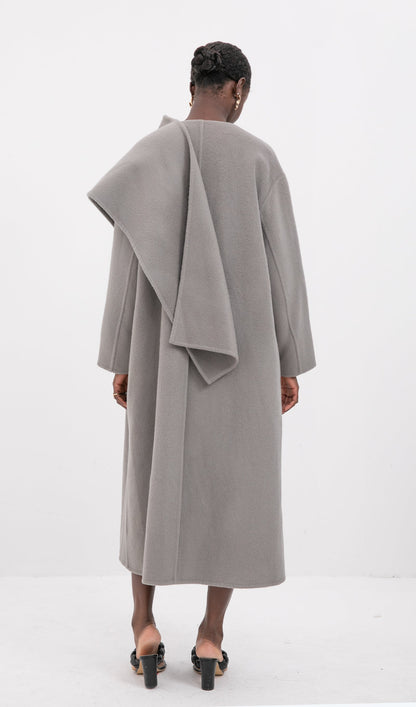 Trendy Büyük Boy Pelerin Tarzı Palto-Gri
