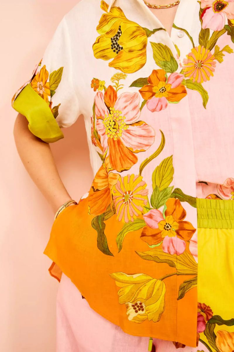 Tipik Baskı Beli Lastikli Cepli Geniş Paça Pantolon-Takım