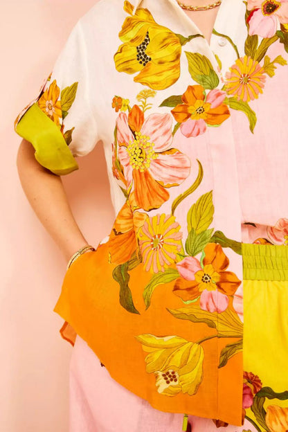 Tipik Baskı Beli Lastikli Cepli Geniş Paça Pantolon-Takım