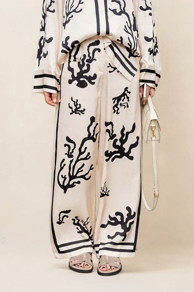 Geniş Paça Siluet Baskılı Pantolon-Takım