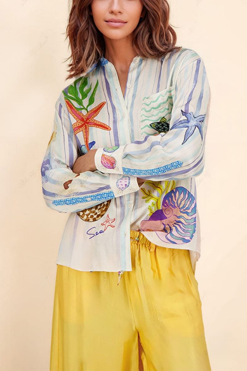 Okyanus Temalı Desenli Pantolon Takımı