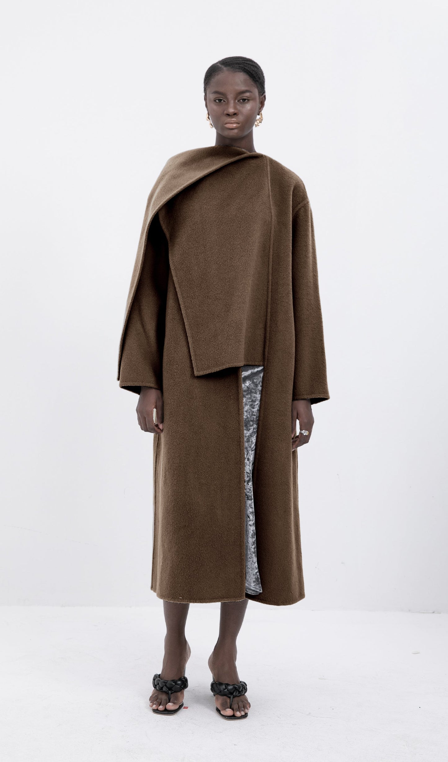 Trendy Büyük Boy Pelerin Tarzı Palto-Kahve