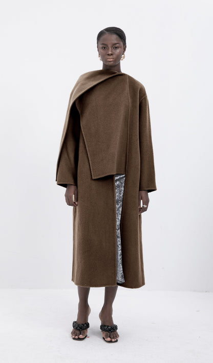 Trendy Büyük Boy Pelerin Tarzı Palto-Kahve