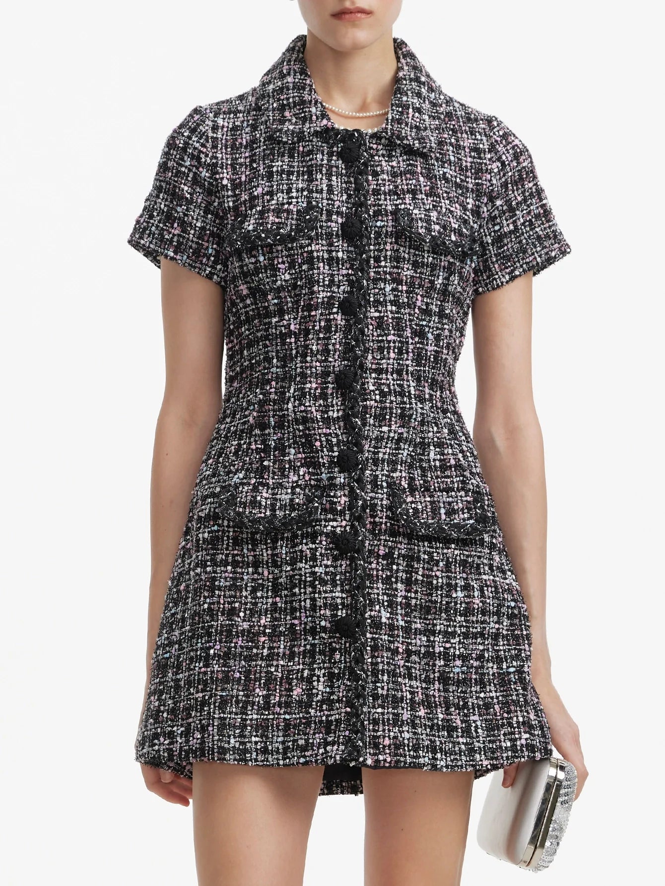 Düğmeli Tüvit Mini Elbise