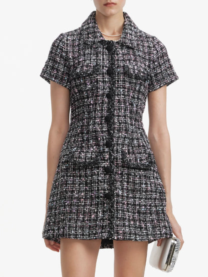 Düğmeli Tüvit Mini Elbise