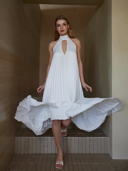 Şık Pileli Boyundan Bağlamalı Elbise