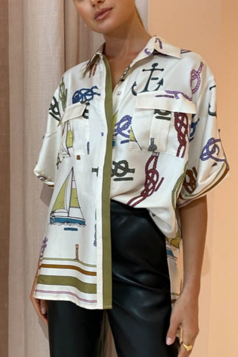 Elle Çizilmiş Deniz Motifli Pantolon Takımı