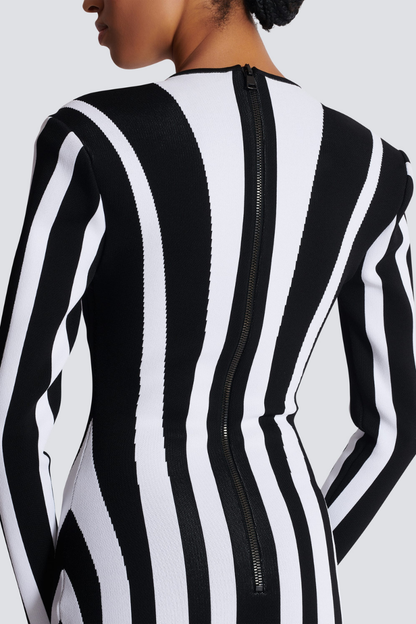 Allison Uzun Kollu Çizgili Örme Mini Elbise