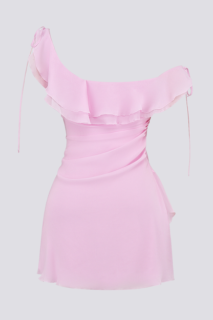 Anissa Tek Omuz Volanlı Mini Elbise