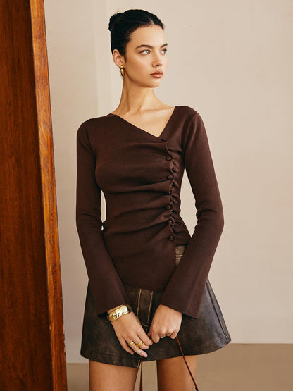 Traf - Asimetrik Plise Slim Kazak