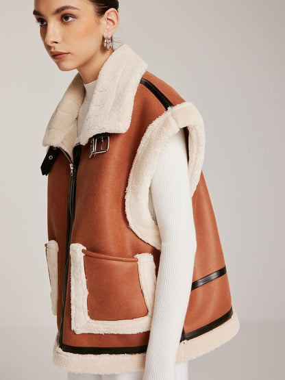 Fox - Kürklü Deri Tokalı Yelek