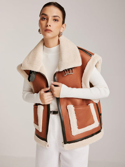 Fox - Kürklü Deri Tokalı Yelek