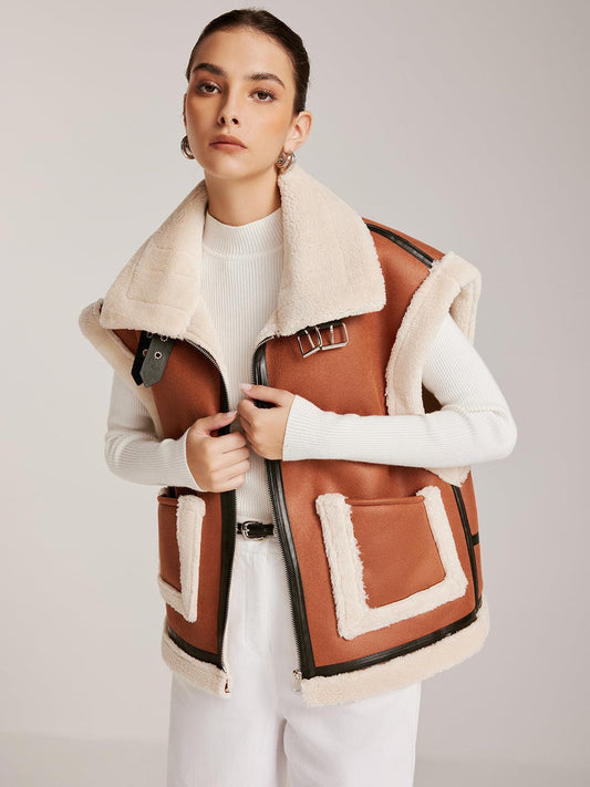 Fox - Kürklü Deri Tokalı Yelek