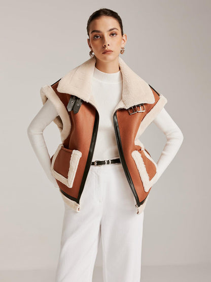 Fox - Kürklü Deri Tokalı Yelek