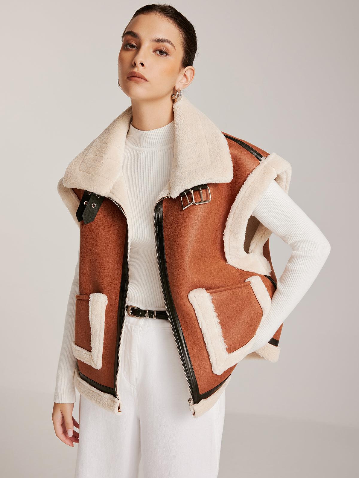 Fox - Kürklü Deri Tokalı Yelek