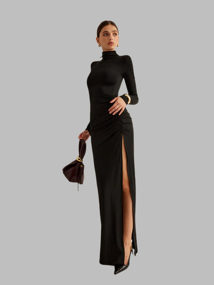 Bella- Şık Dik Yaka Pileli Elbise