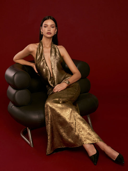 Gisele- Sırtı Açık Dolgulu Askılı Elbise