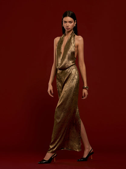 Gisele- Sırtı Açık Dolgulu Askılı Elbise