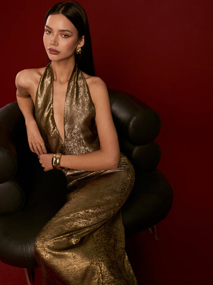 Gisele- Sırtı Açık Dolgulu Askılı Elbise