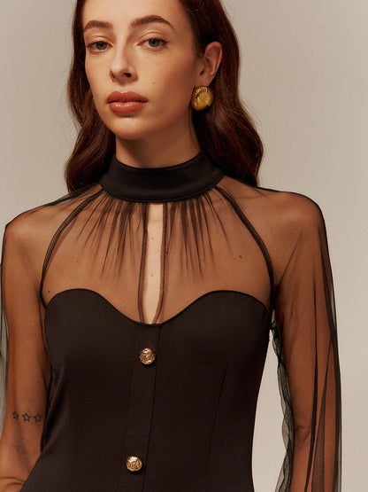 Naya Şeffaf Detaylı Mini Elbise