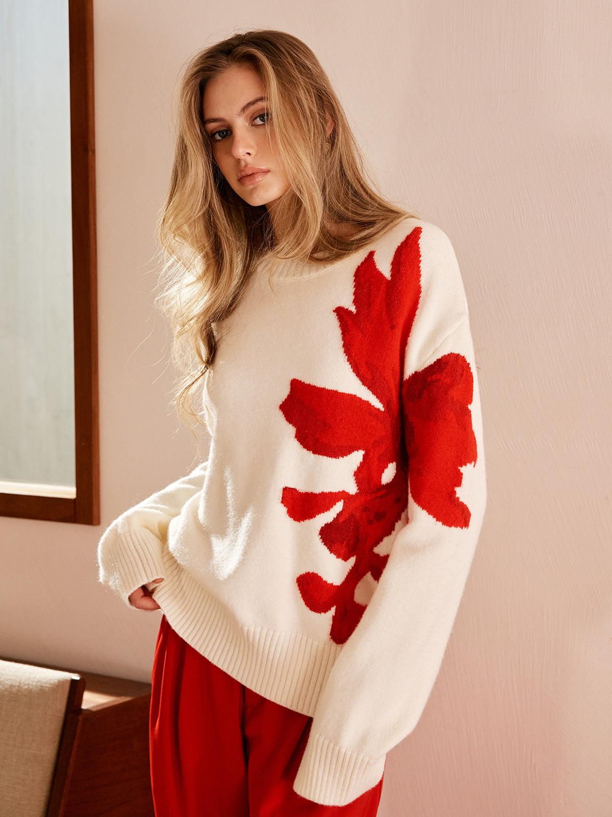 Fiora -Yuvarlak Yaka Jakarlı Kazak