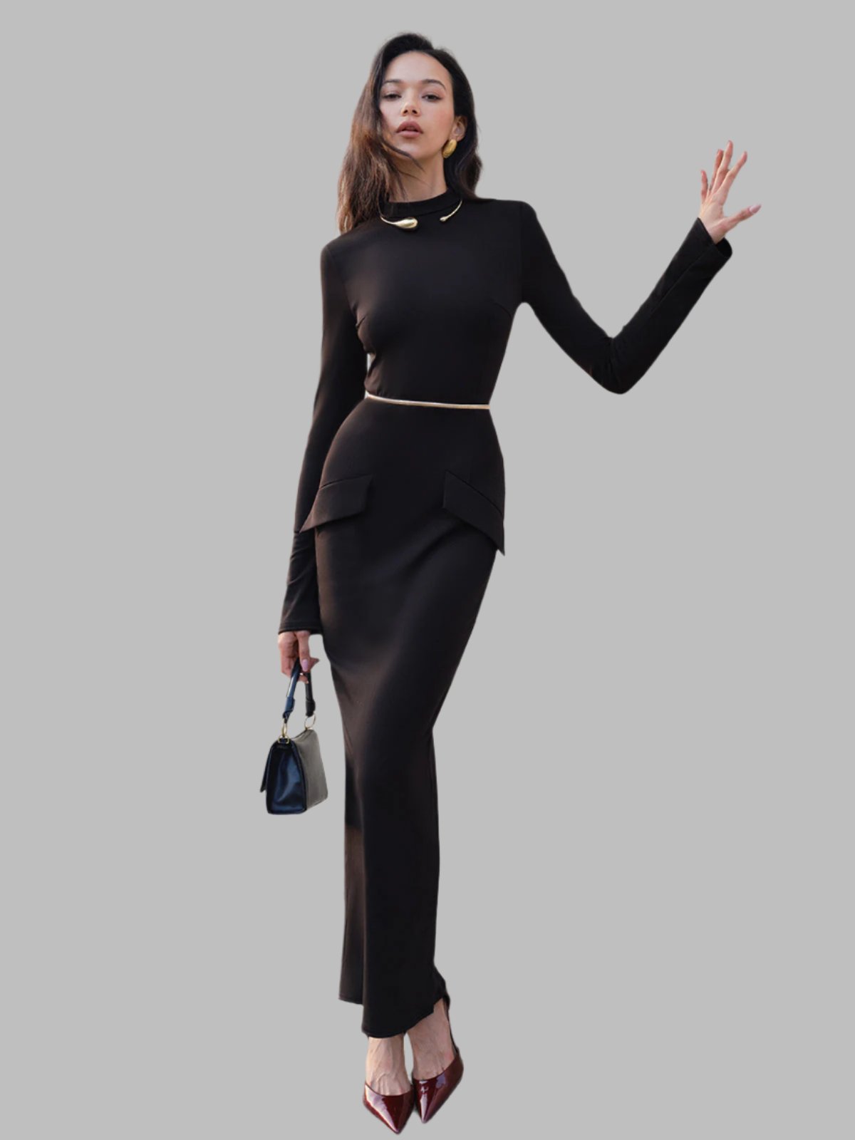 Allya- Minimalist İnce Uzun Elbise Kemersiz