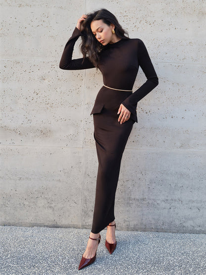 Allya- Minimalist İnce Uzun Elbise Kemersiz