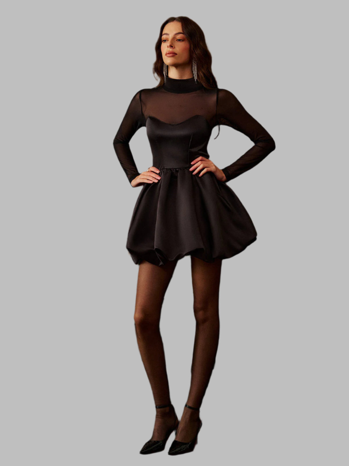 Lya- Dik Yaka Pileli Etek Dosya Panel Elbise