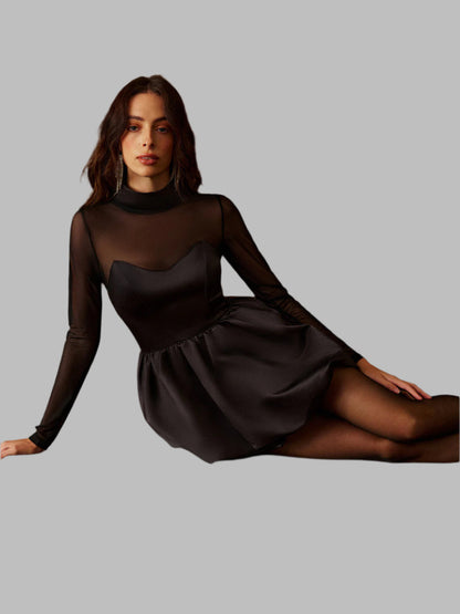 Lya- Dik Yaka Pileli Etek Dosya Panel Elbise