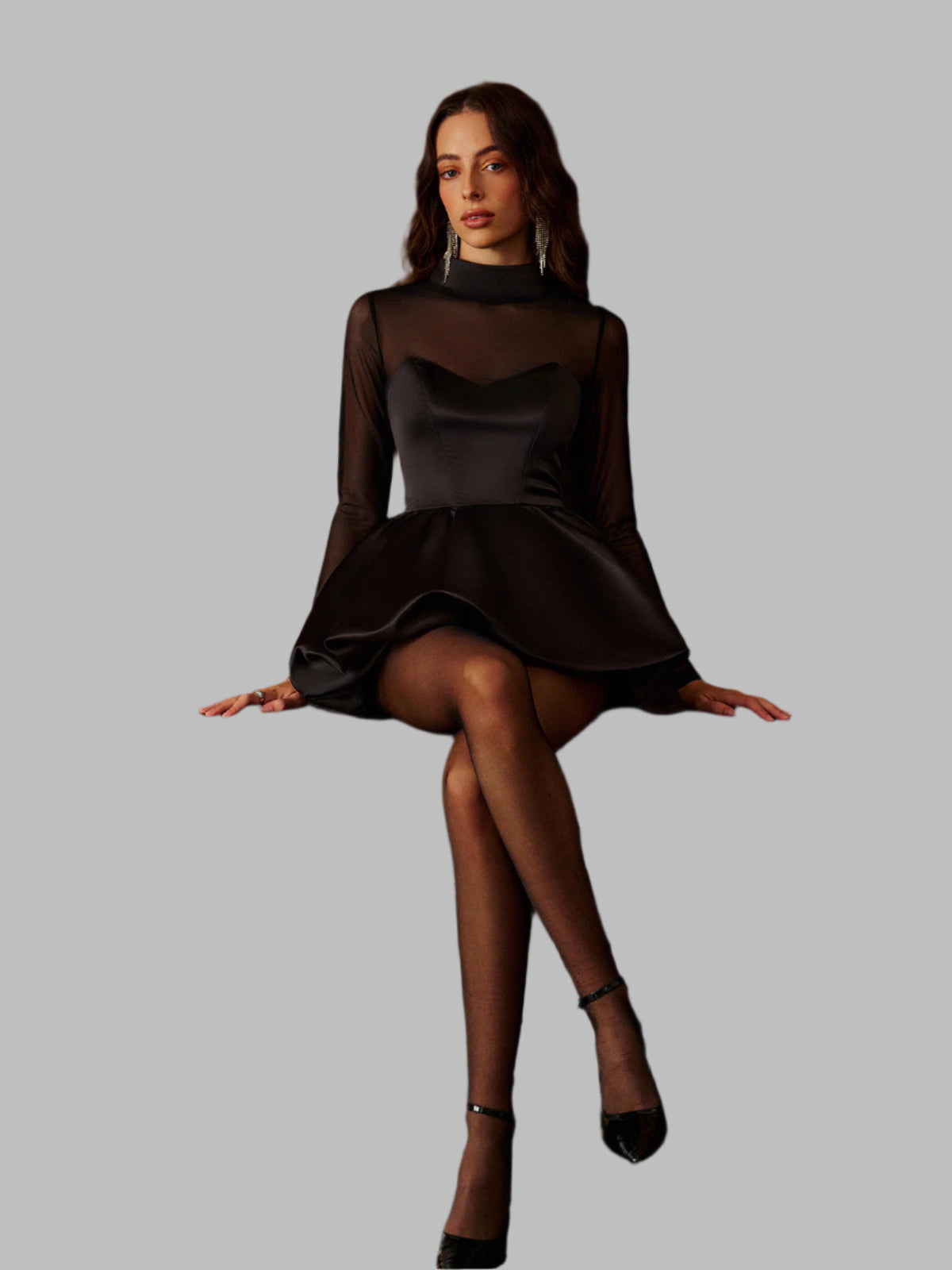 Lya- Dik Yaka Pileli Etek Dosya Panel Elbise