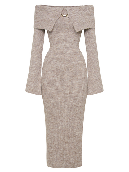 Barrick Uzun Kollu Örme Midi Elbise