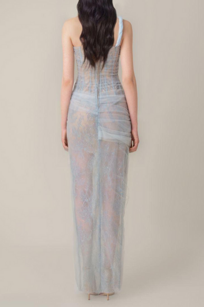 Bertille Tek Omuz Maxi Elbise Mavi