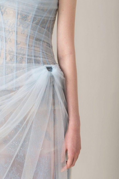 Bertille Tek Omuz Maxi Elbise Mavi