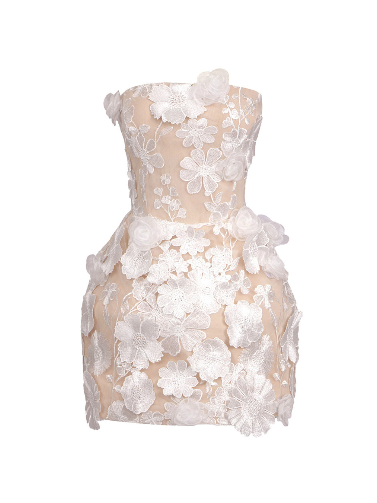 Zeina Askısız Çiçek İşlemeli Mini Elbise