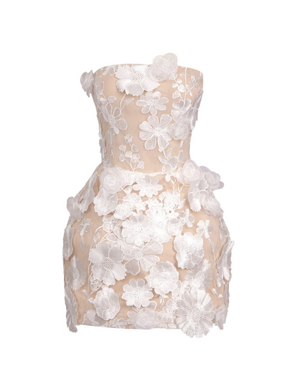 Zeina Askısız Çiçek İşlemeli Mini Elbise