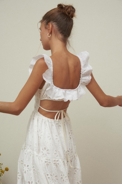 Charline Yırtmaçlı Sırtı Açık Kare Yaka Uzun Elbise