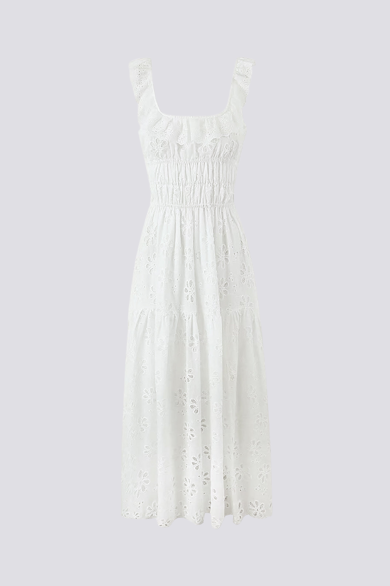 Charline Yırtmaçlı Sırtı Açık Kare Yaka Uzun Elbise