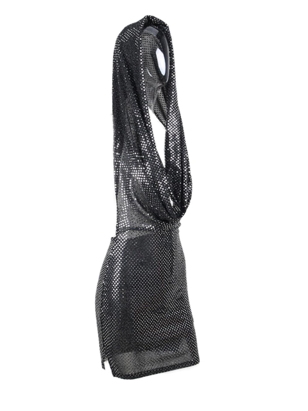 Ciaran Parıltılı Derin Kapüşonlu Elbise