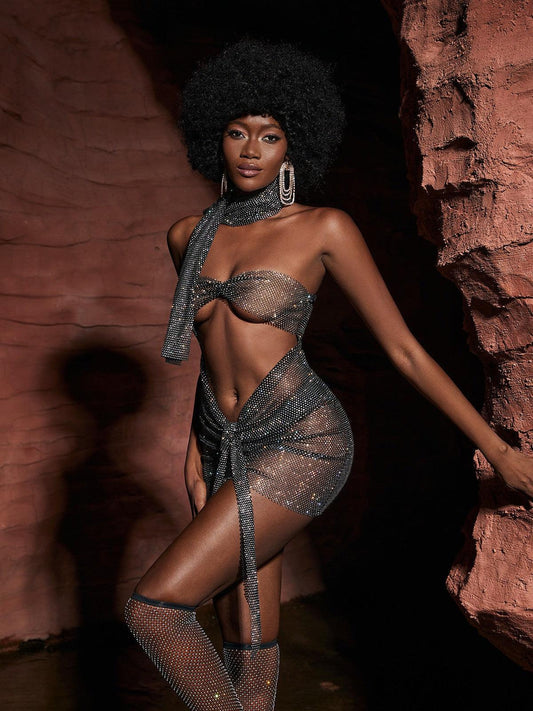 Delfina Kesik Zincir Posta Mini Elbise