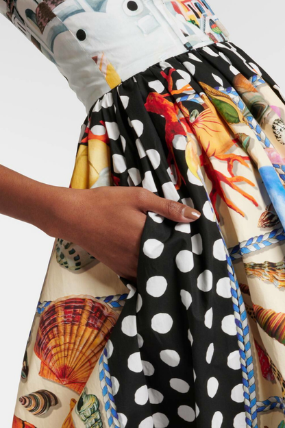 Domitille Puantiyeli Kare Yaka Midi Elbise