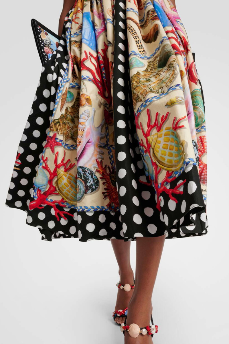 Domitille Puantiyeli Kare Yaka Midi Elbise