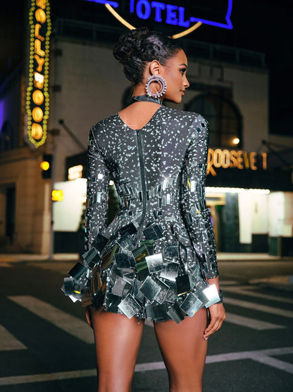 Ella Uzun Kollu Zarif Mini Elbise Siyah