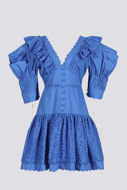 Eloïse Fırfırlı Derin Yaka Sırtı Açık Mini Elbise