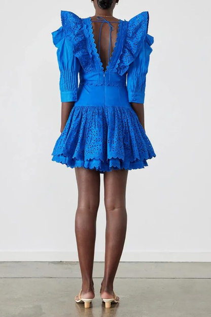 Eloïse Fırfırlı Derin Yaka Sırtı Açık Mini Elbise