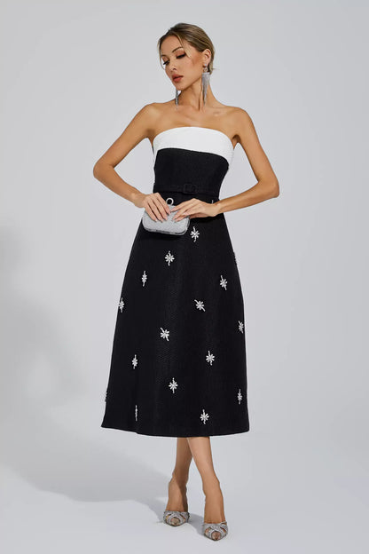 Emberlynn Siyah Beyaz Patchwork Uzun Elbise