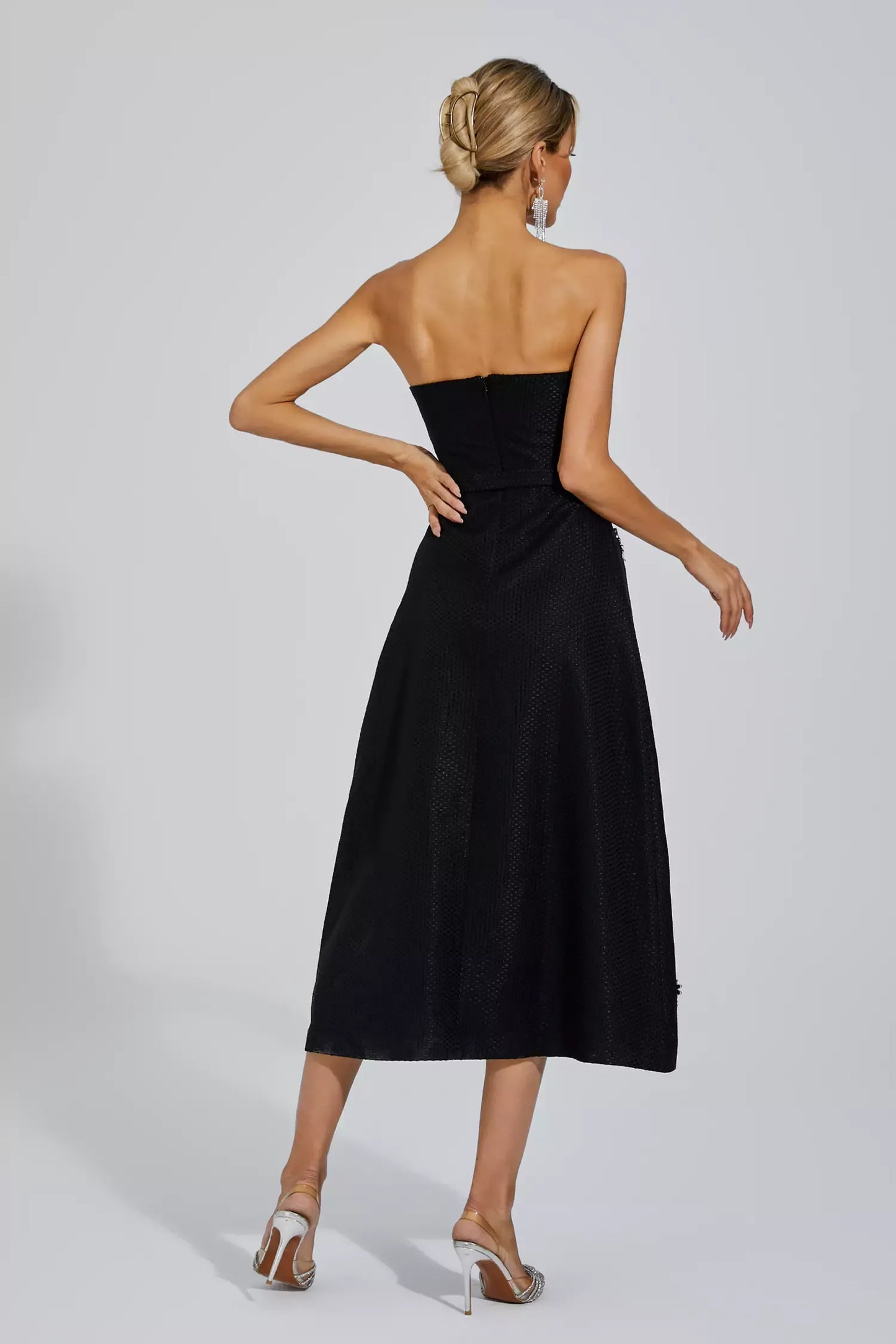 Emberlynn Siyah Beyaz Patchwork Uzun Elbise